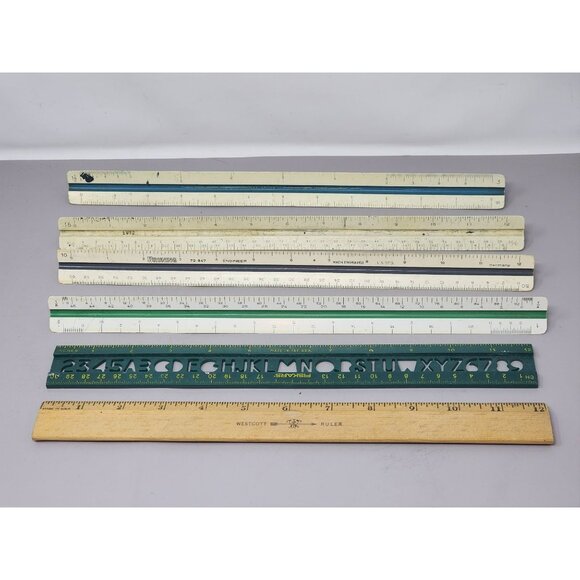 Vintage Ruler Set Westcott Fiskars Alvin Bruning Tools Architect Engineer Scales - Picture 1 of 10
